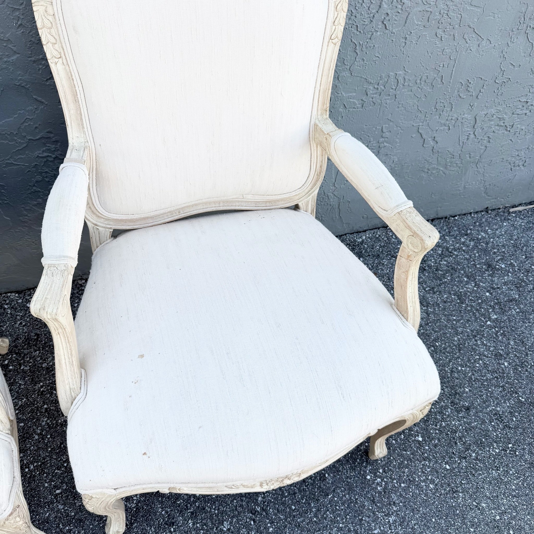 Vintage Cream and White French Provincial Lounge Chairs - A Pair Dolphin & Flamingo
