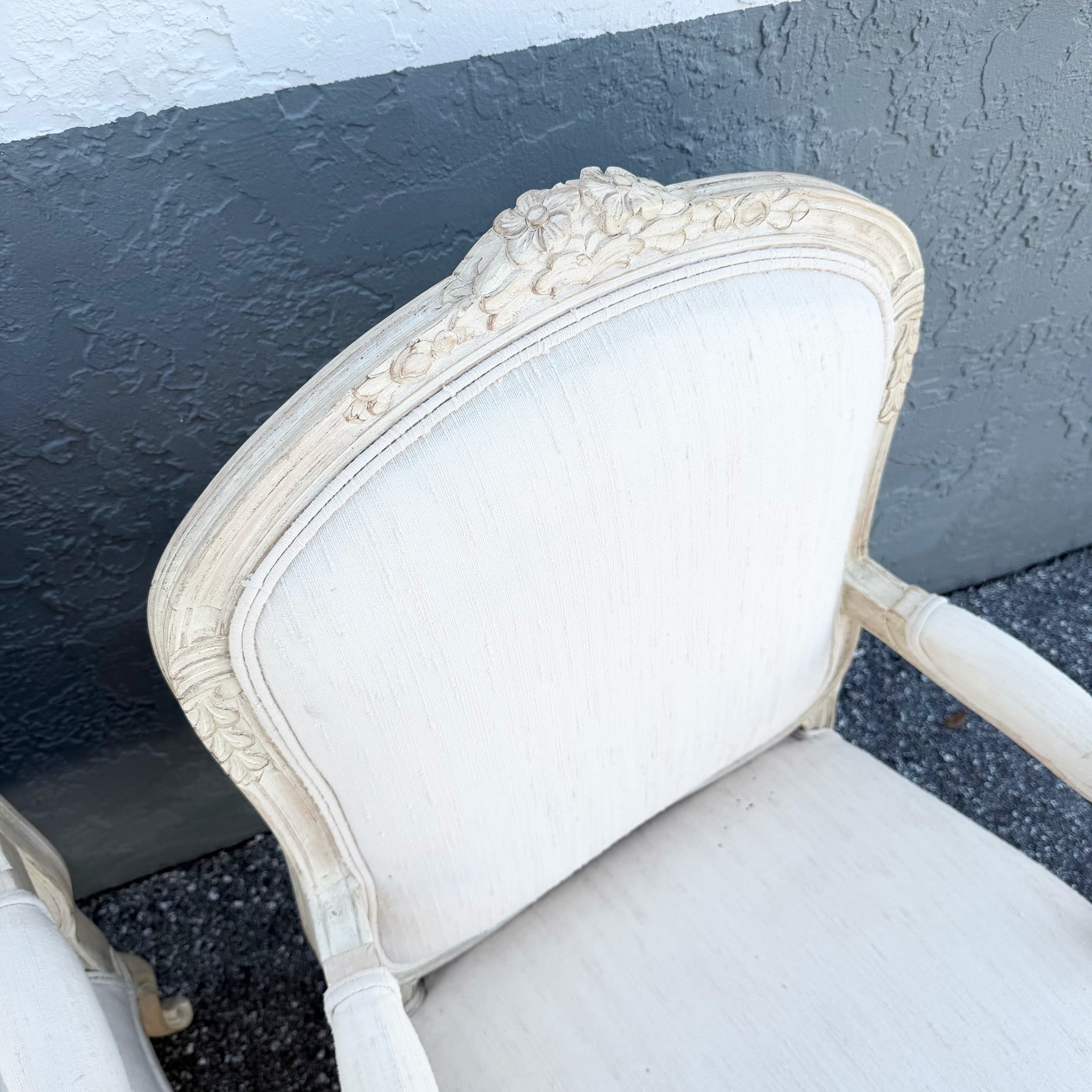 Vintage Cream and White French Provincial Lounge Chairs - A Pair Dolphin & Flamingo