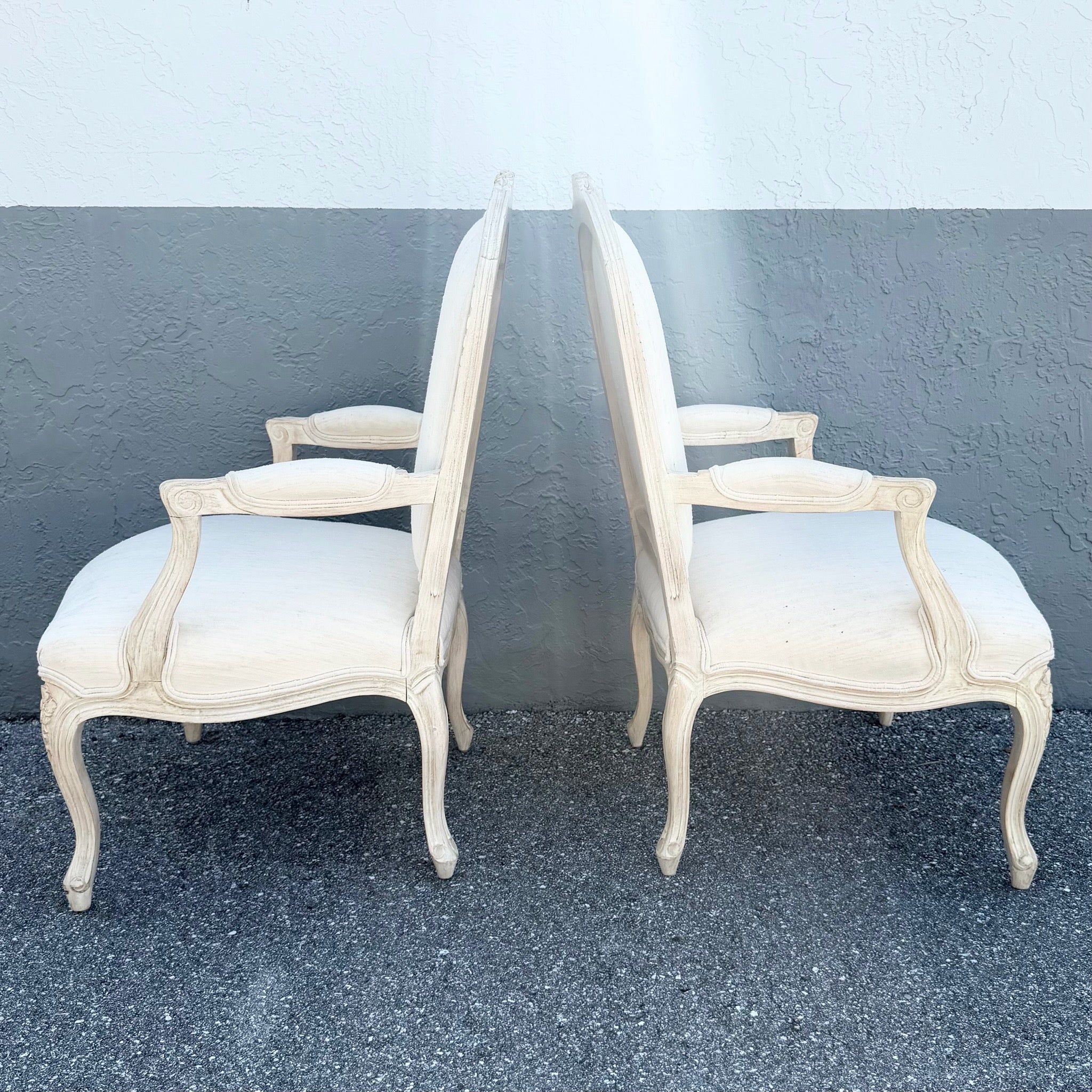 Vintage Cream and White French Provincial Lounge Chairs - A Pair Dolphin & Flamingo