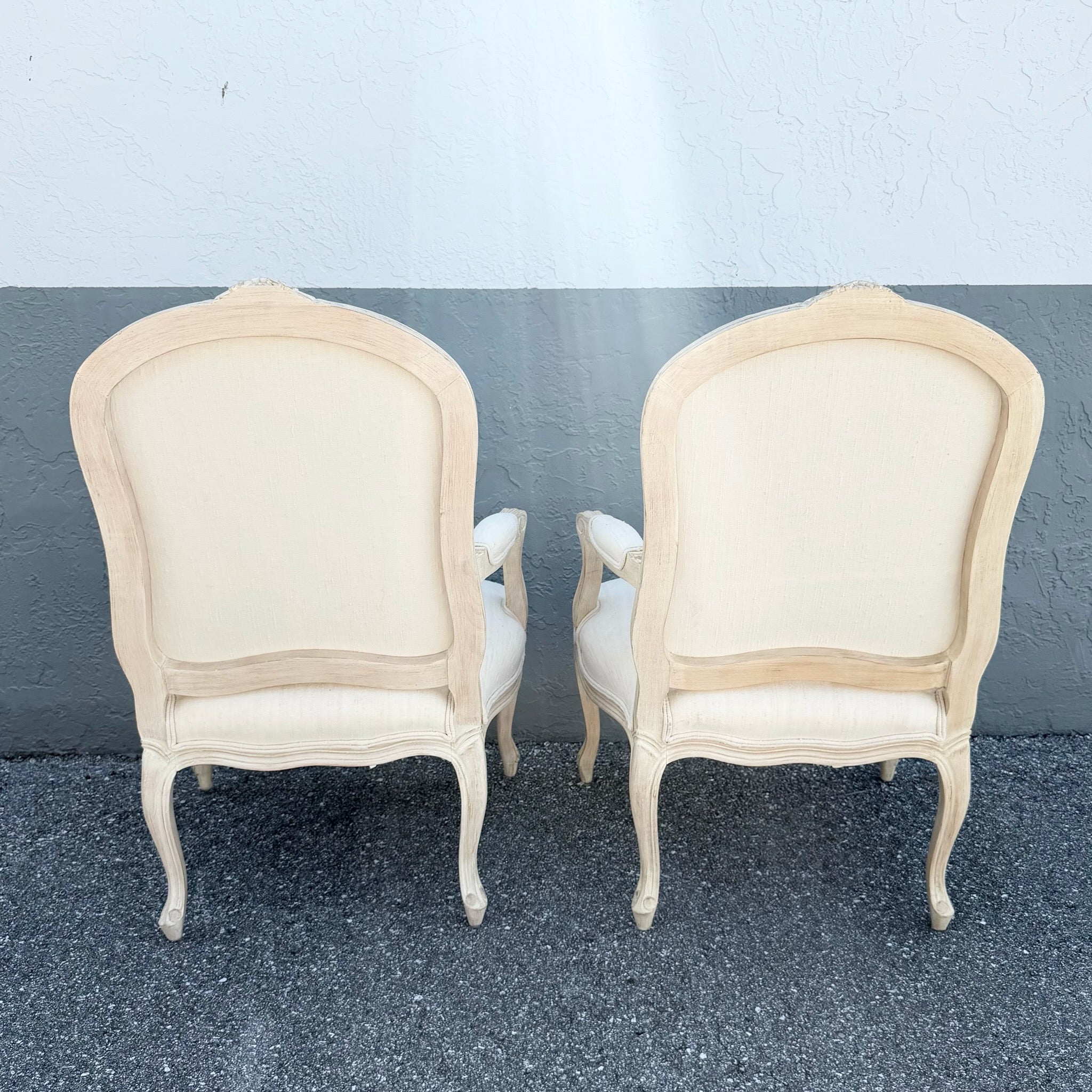 Vintage Cream and White French Provincial Lounge Chairs - A Pair Dolphin & Flamingo