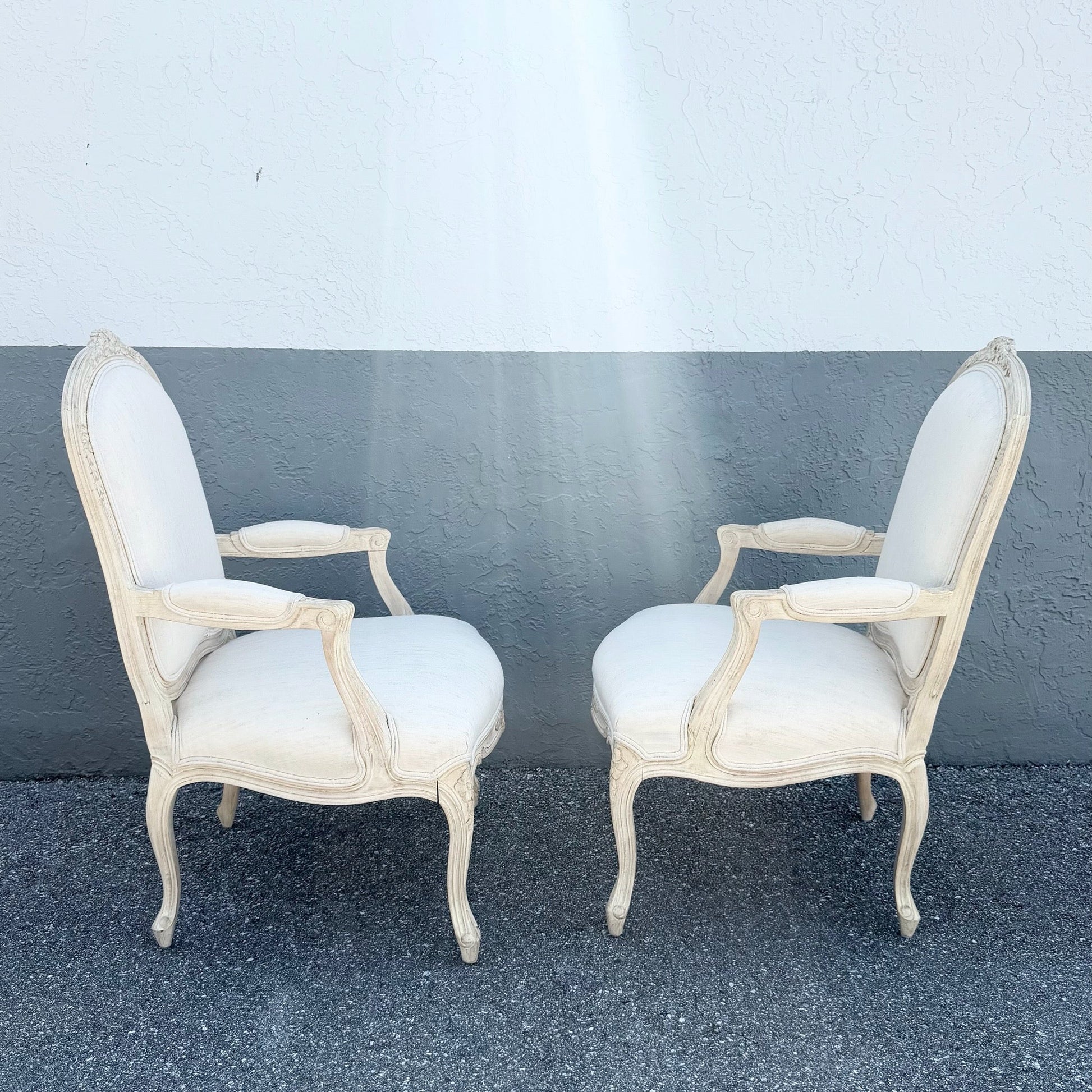 Vintage Cream and White French Provincial Lounge Chairs - A Pair Dolphin & Flamingo