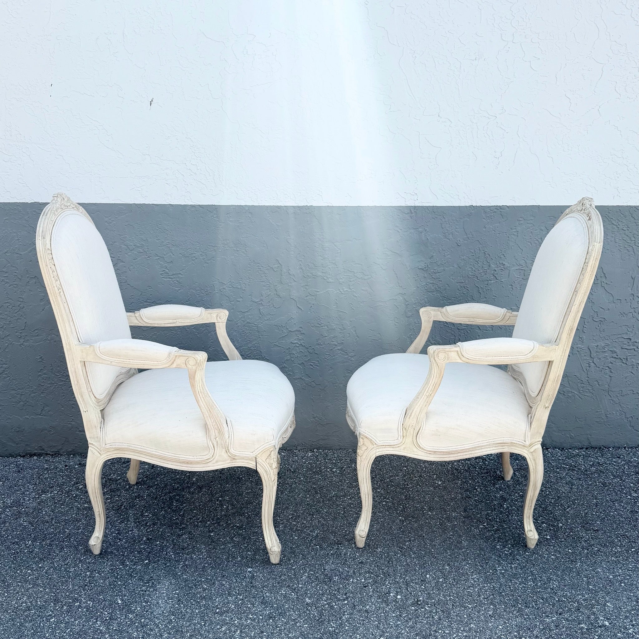 Vintage Cream and White French Provincial Lounge Chairs - A Pair Dolphin & Flamingo