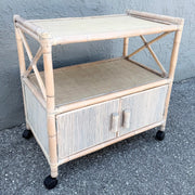 Boho Chic White Washed Bamboo Reed and Grass Cloth Bar Cart Dolphin & Flamingo