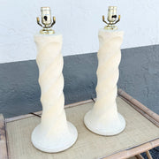 1980s Postmodern Twisted Cream Textured Plaster Table Lamps - A Pair Dolphin & Flamingo