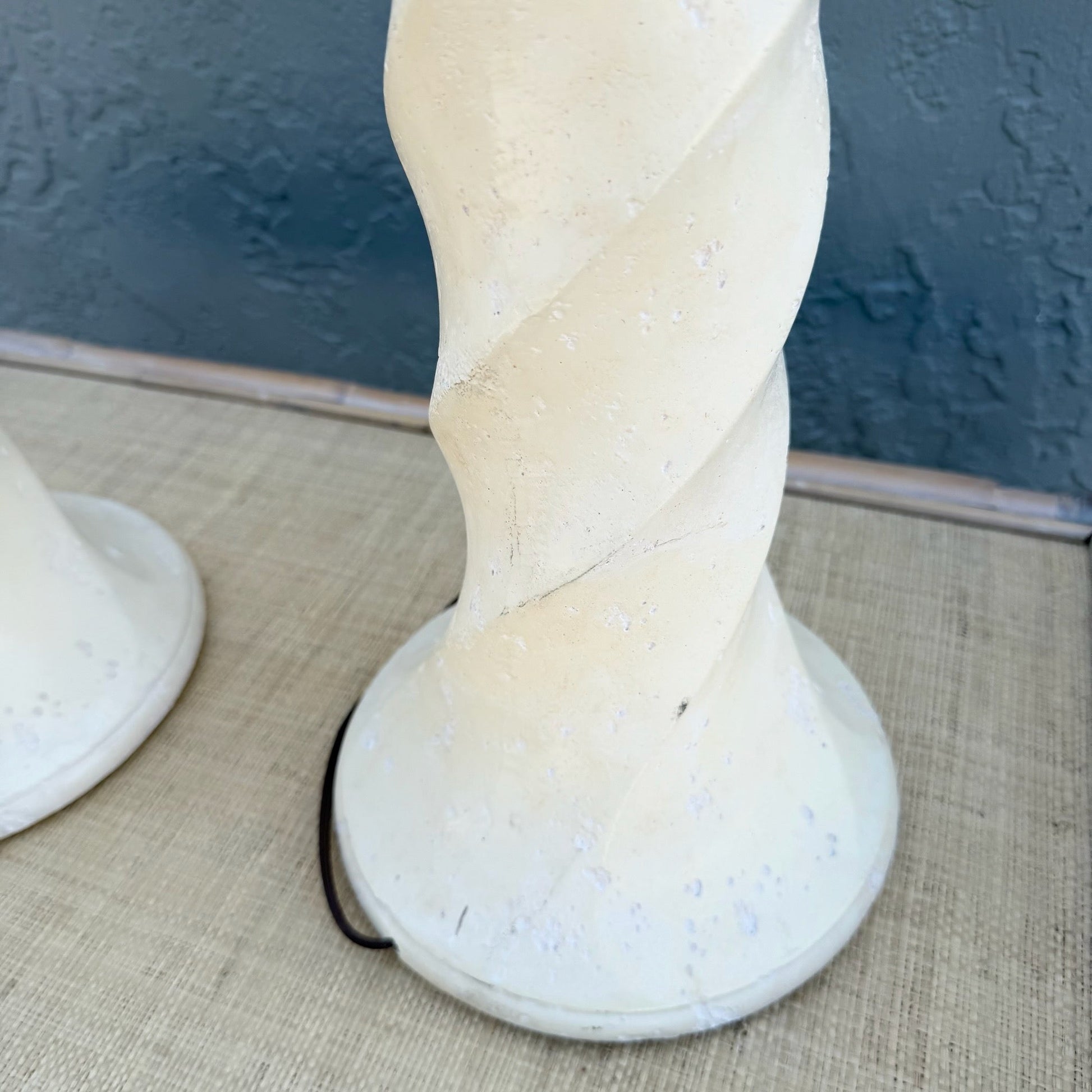 1980s Postmodern Twisted Cream Textured Plaster Table Lamps - A Pair Dolphin & Flamingo