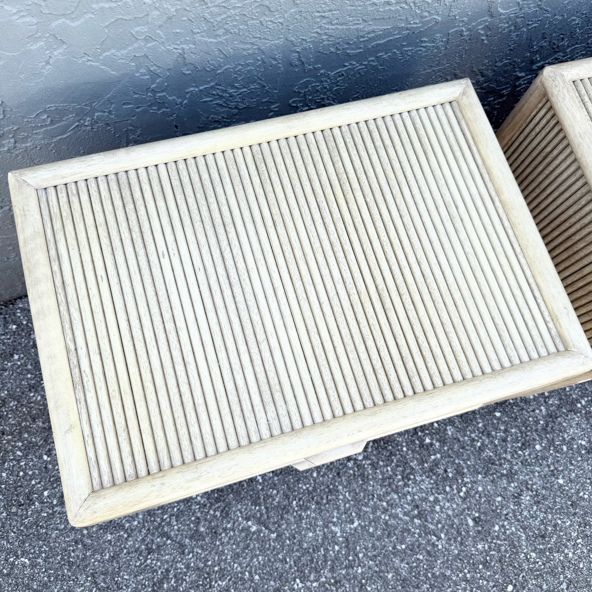 Boho Chic Cream Washed Rattan Nightstands - A Pair Dolphin & Flamingo
