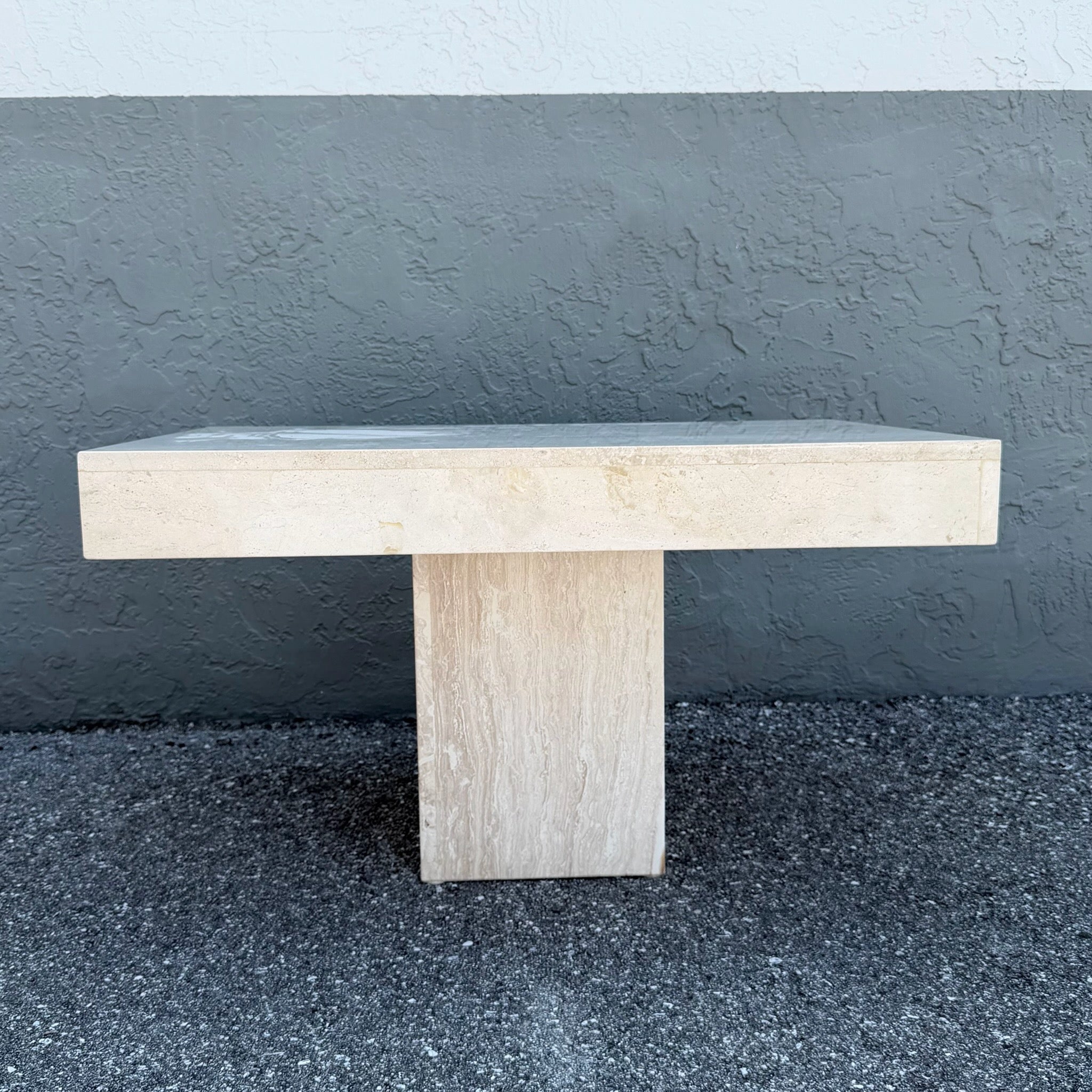Vintage Polished Travertine Rectangular Side Table Dolphin & Flamingo