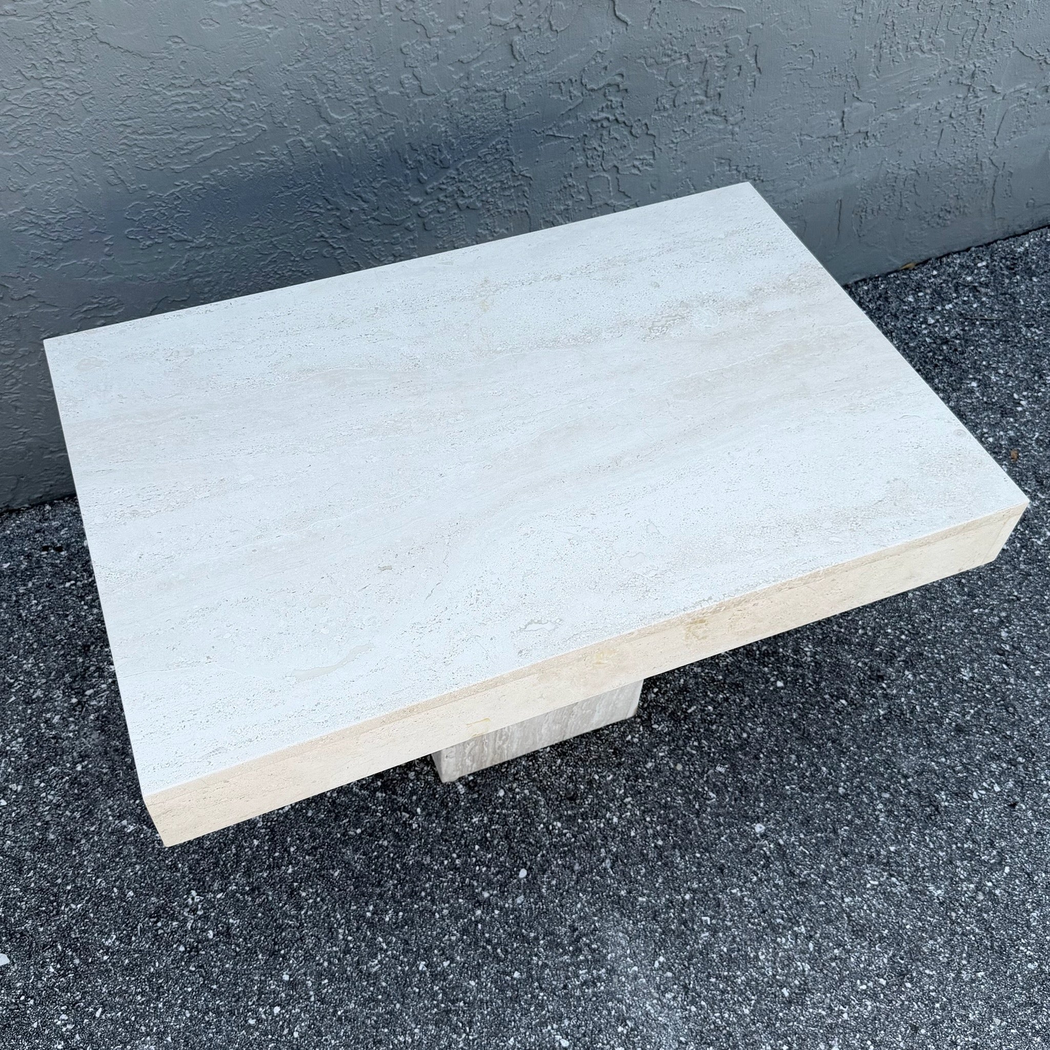 Vintage Polished Travertine Rectangular Side Table Dolphin & Flamingo