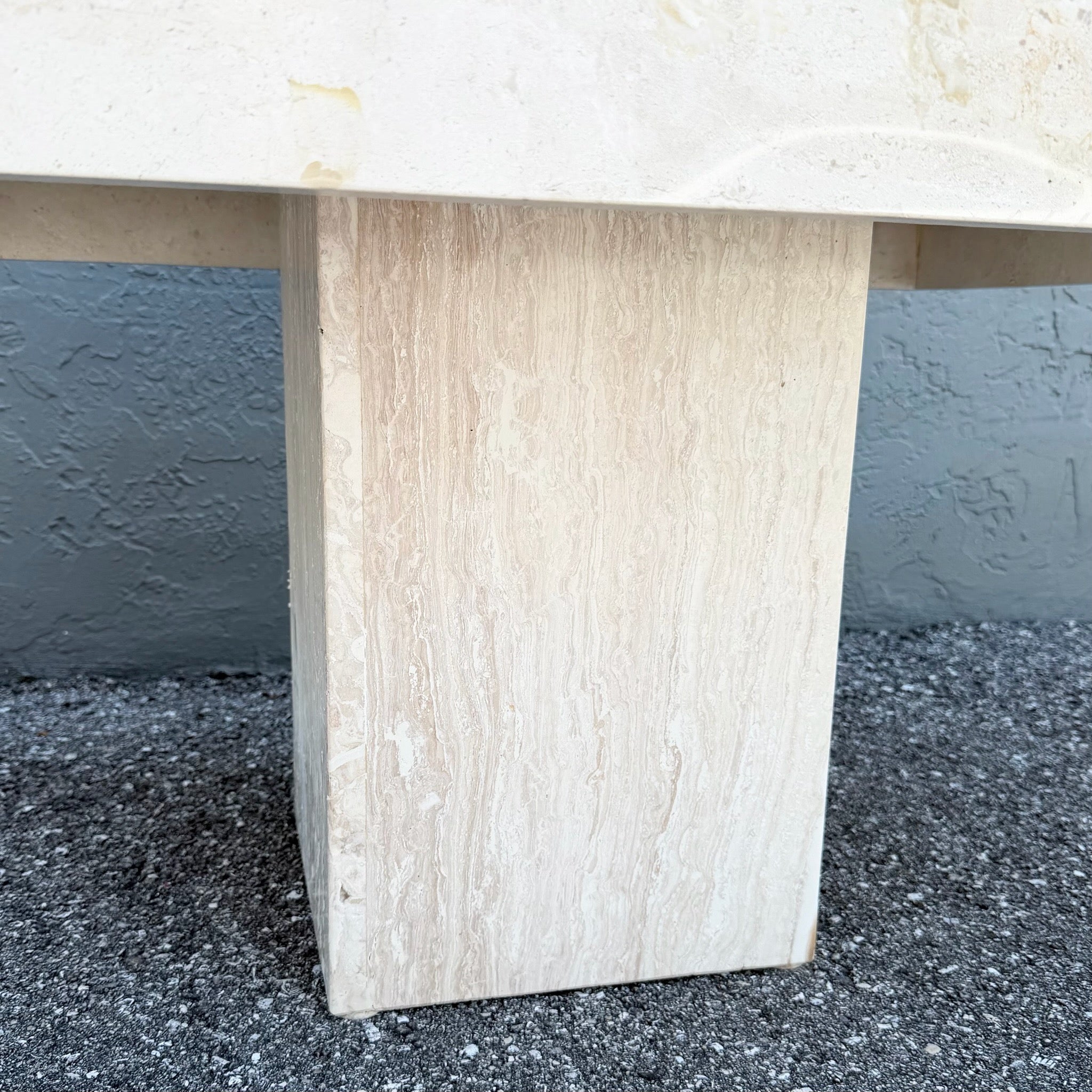Vintage Polished Travertine Rectangular Side Table Dolphin & Flamingo