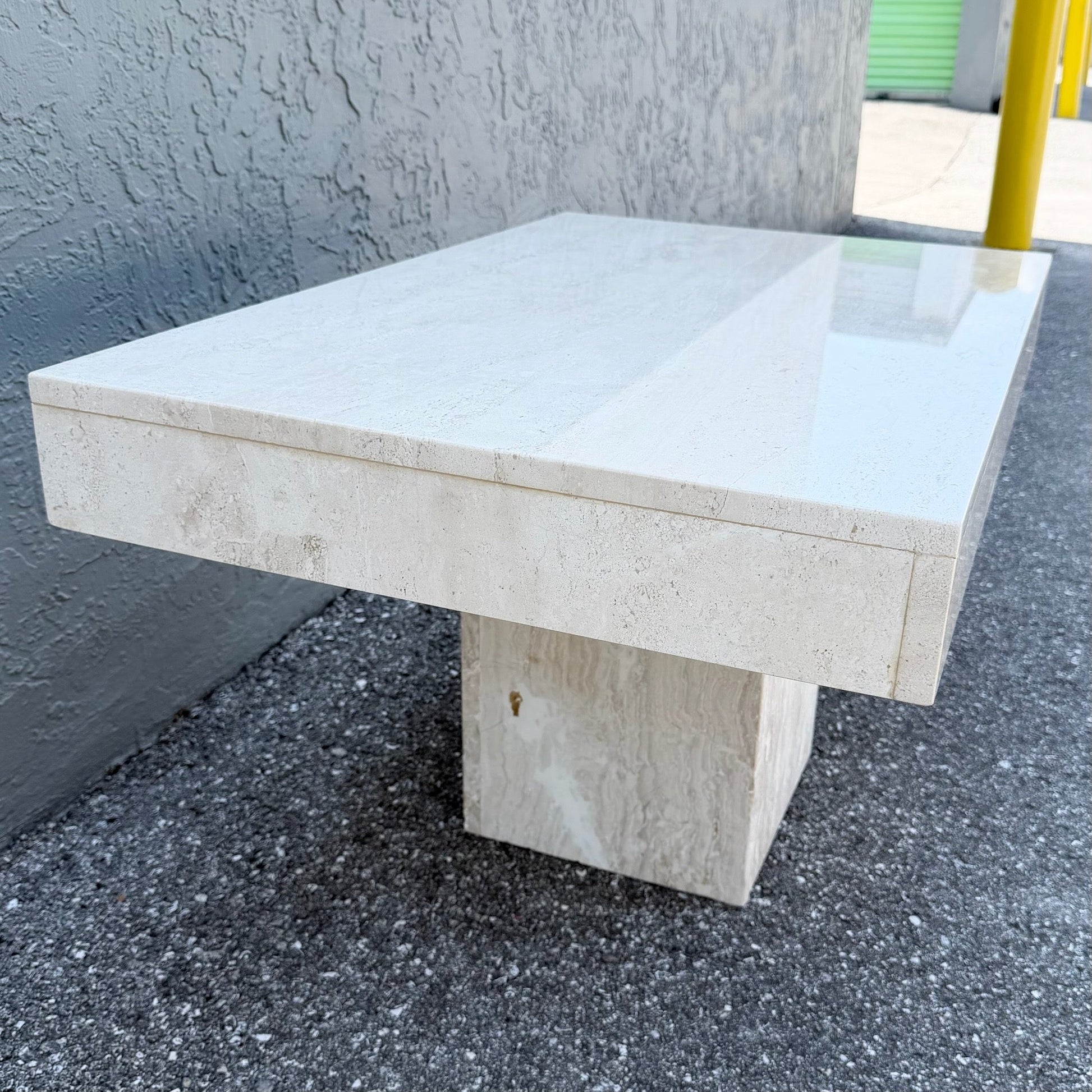 Vintage Polished Travertine Rectangular Side Table Dolphin & Flamingo
