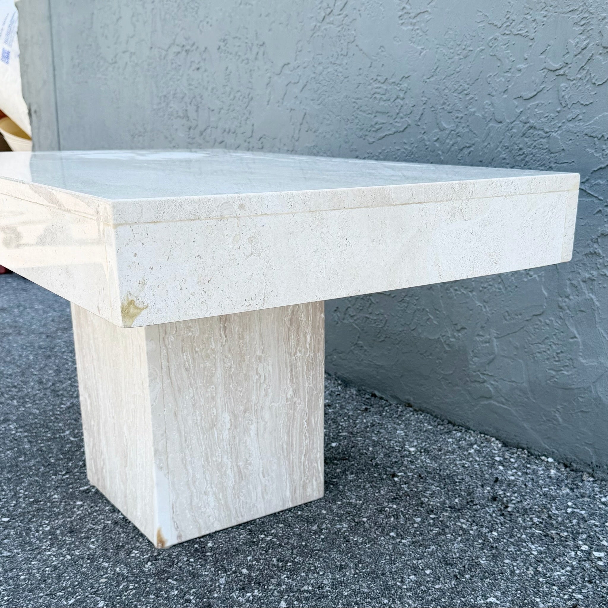 Vintage Polished Travertine Rectangular Side Table Dolphin & Flamingo