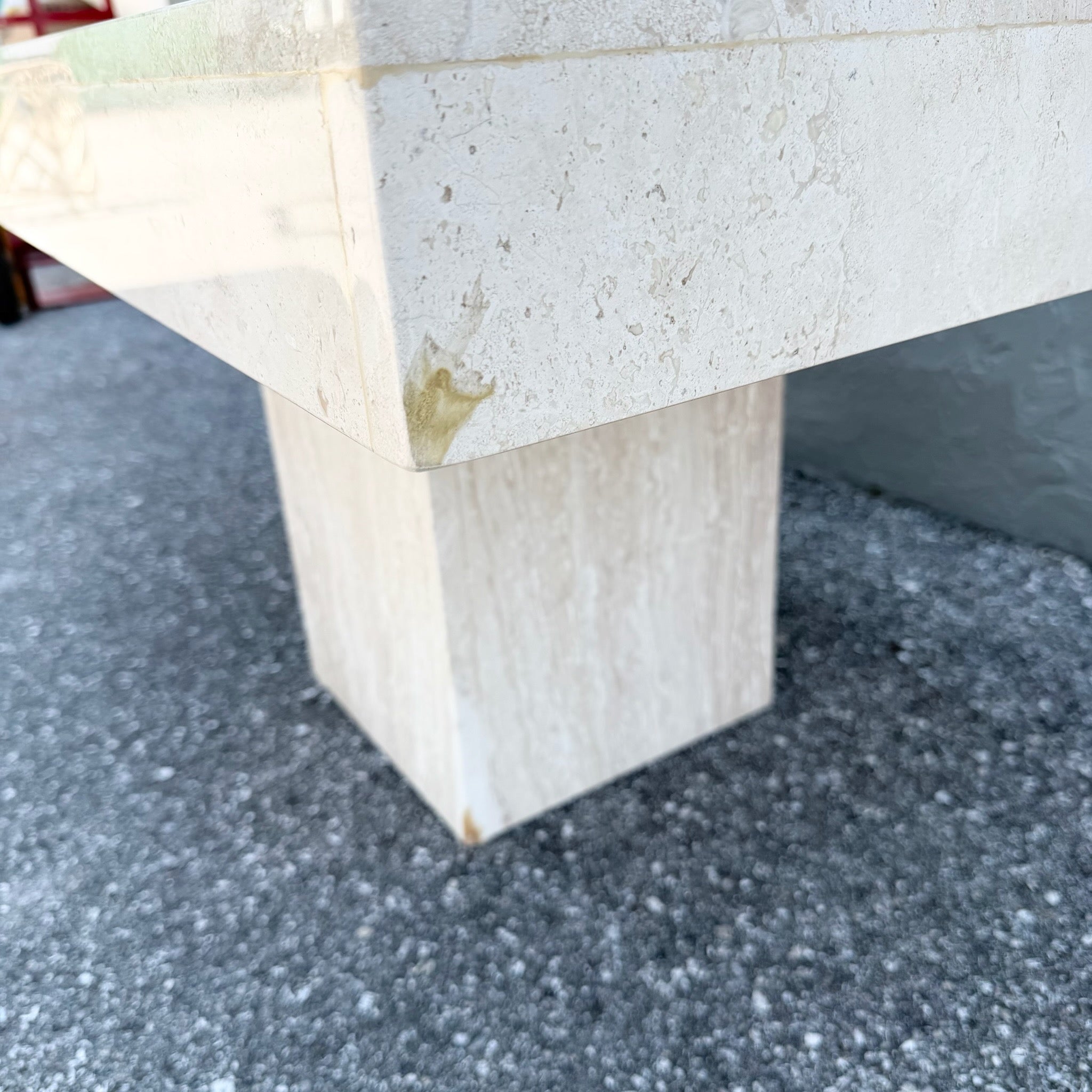 Vintage Polished Travertine Rectangular Side Table Dolphin & Flamingo