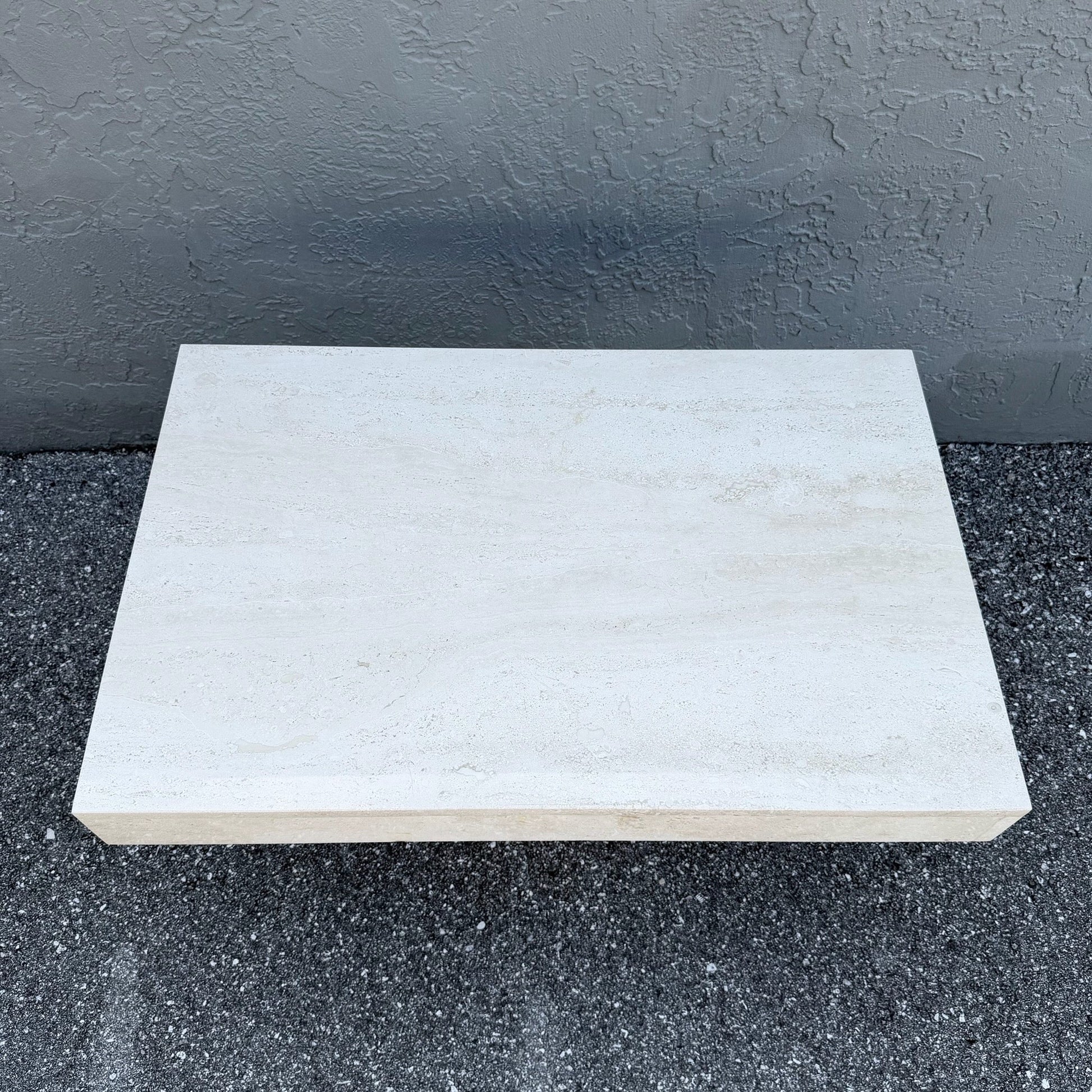 Vintage Polished Travertine Rectangular Side Table Dolphin & Flamingo