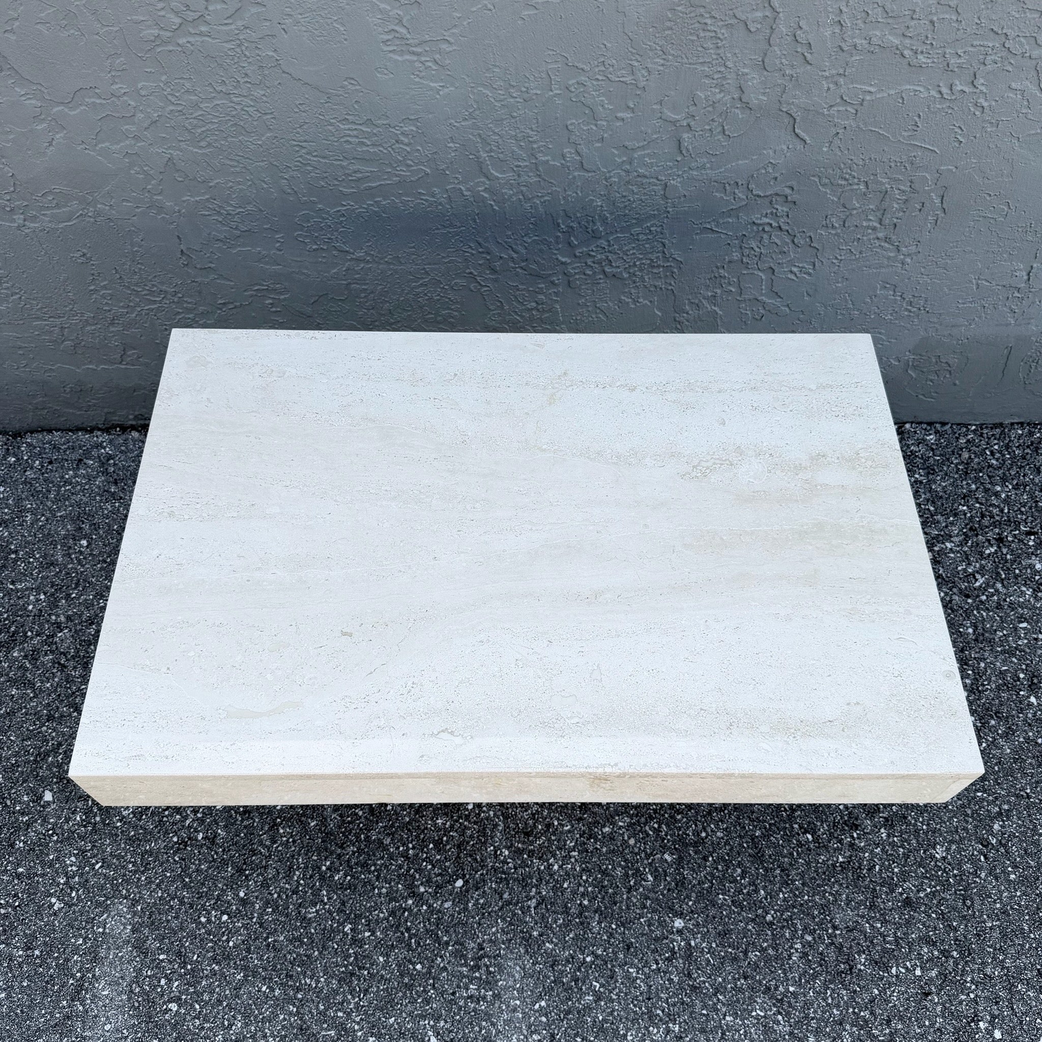 Vintage Polished Travertine Rectangular Side Table Dolphin & Flamingo