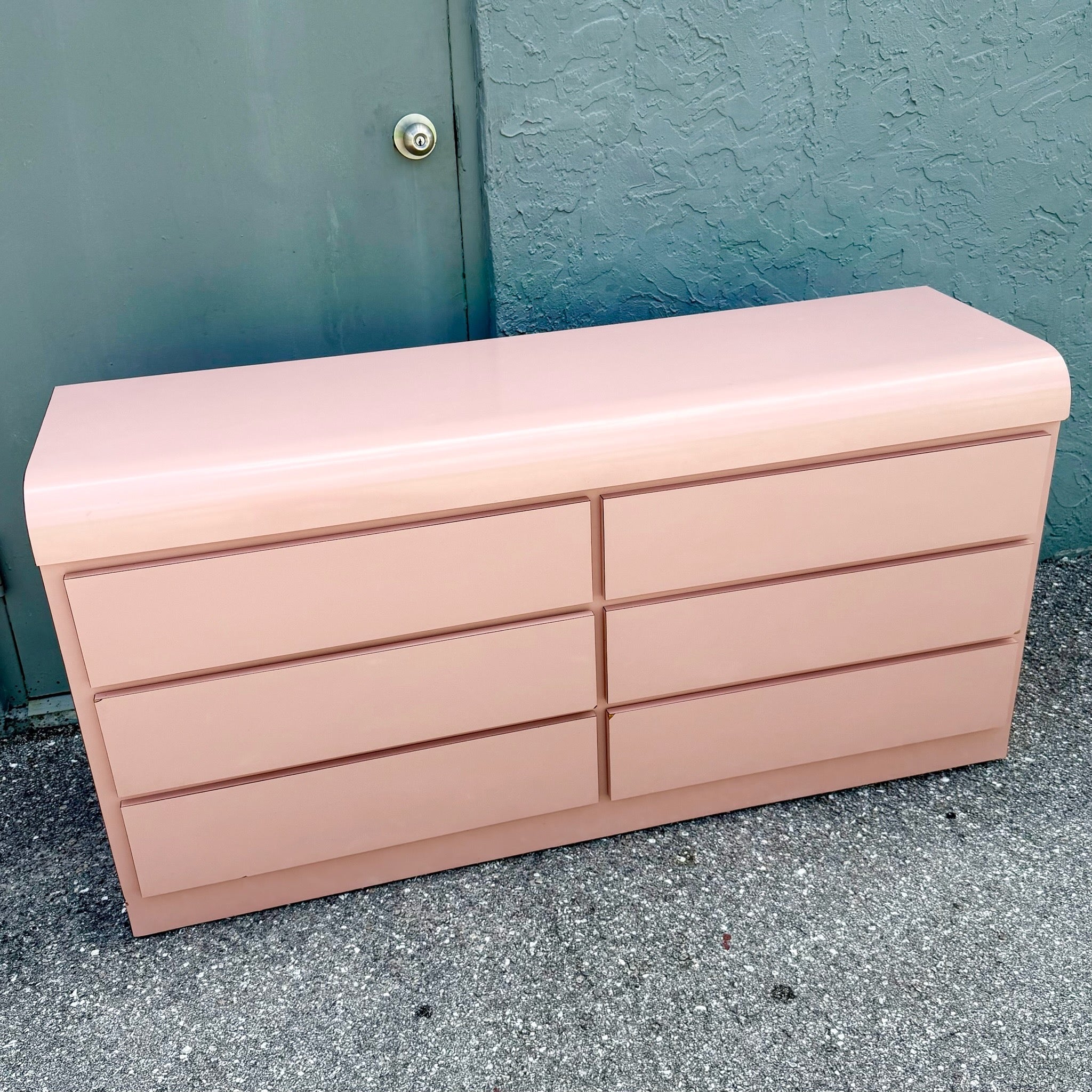 Postmodern Pink Gloss Laminate Waterfall Dresser Dolphin & Flamingo