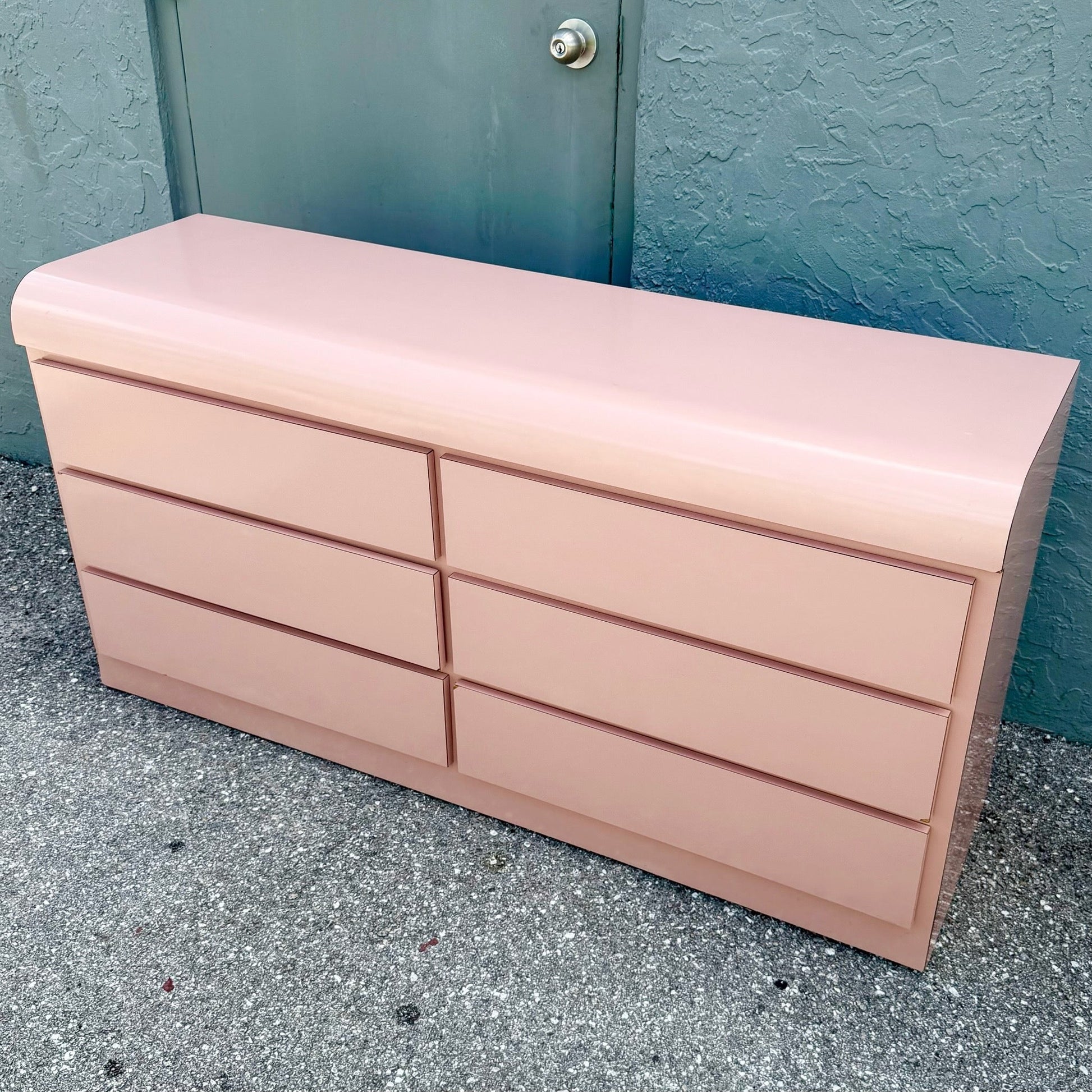 Postmodern Pink Gloss Laminate Waterfall Dresser Dolphin & Flamingo