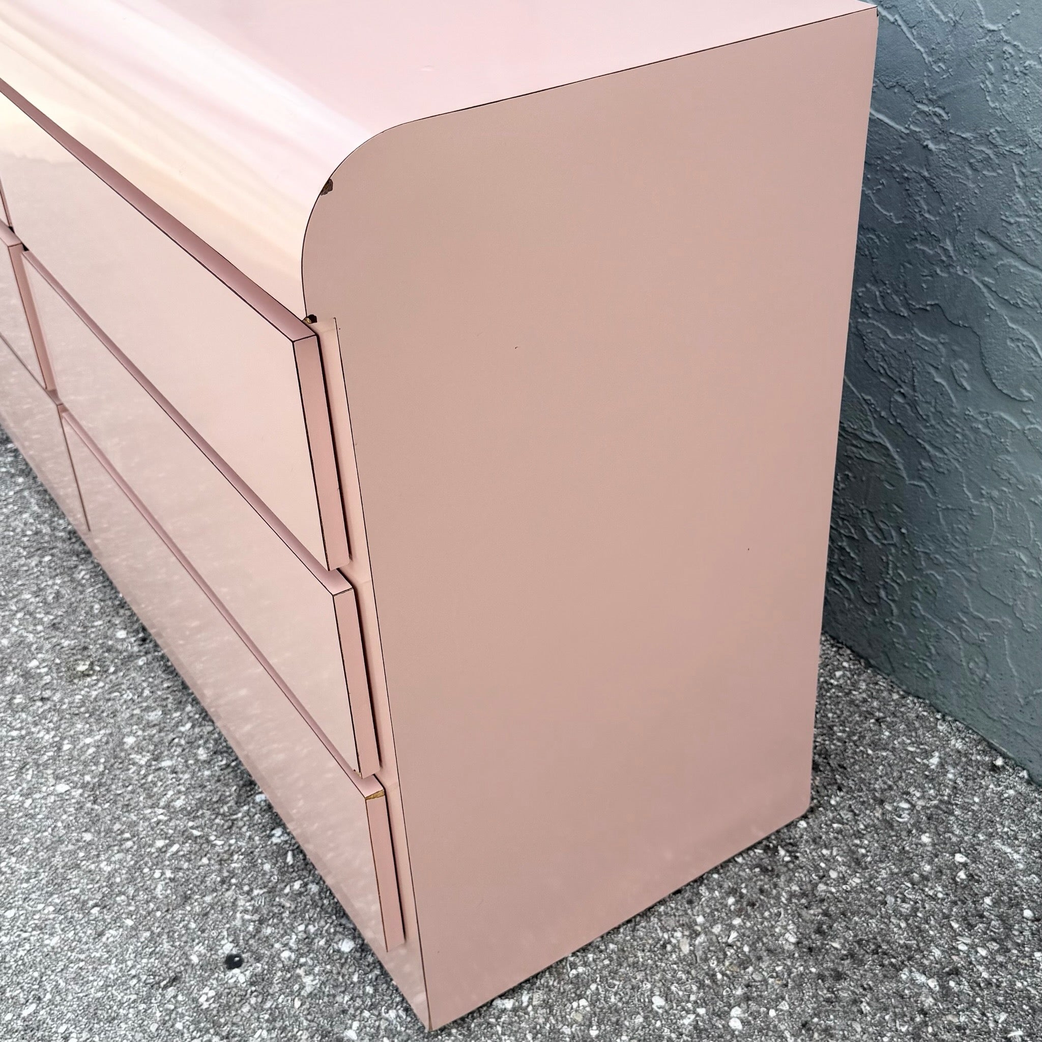 Postmodern Pink Gloss Laminate Waterfall Dresser Dolphin & Flamingo