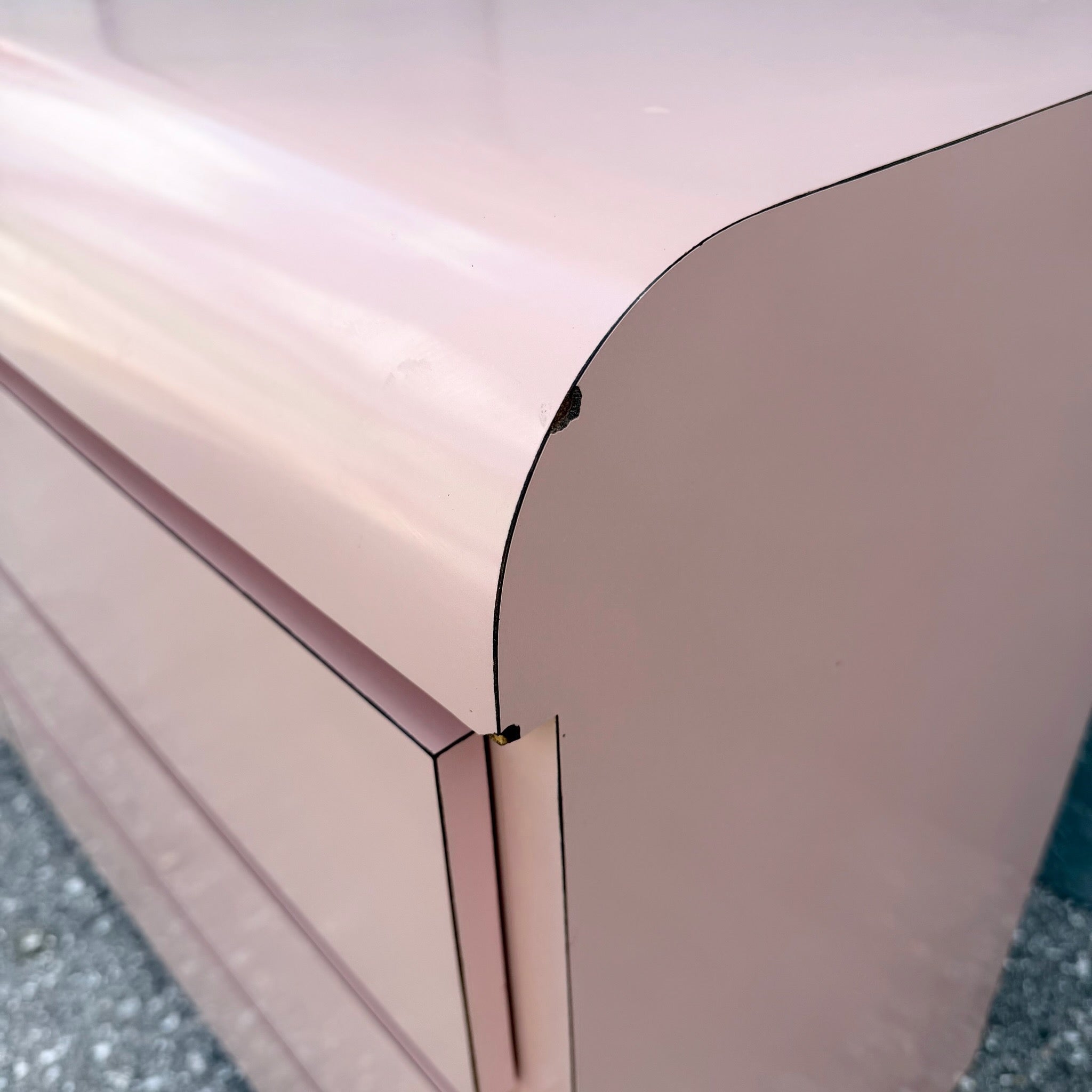 Postmodern Pink Gloss Laminate Waterfall Dresser Dolphin & Flamingo
