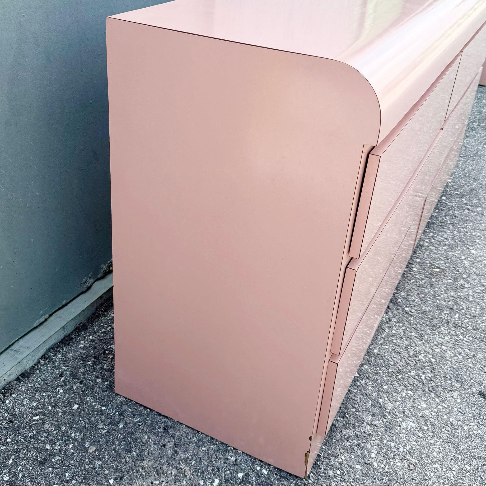 Postmodern Pink Gloss Laminate Waterfall Dresser Dolphin & Flamingo