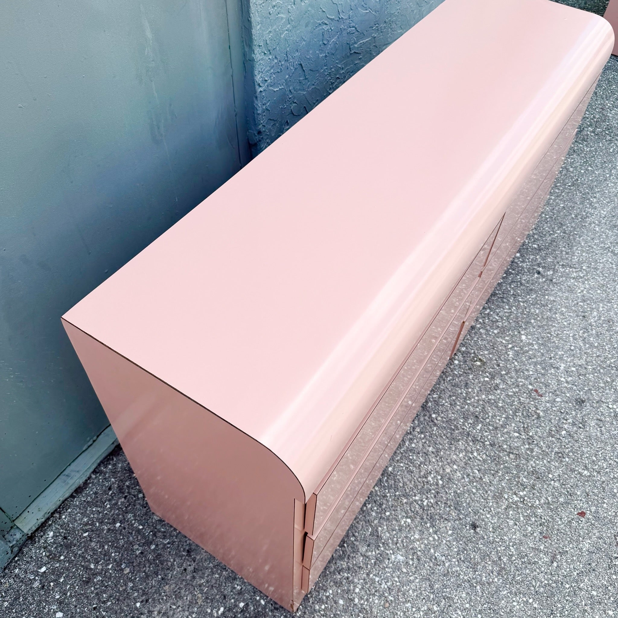 Postmodern Pink Gloss Laminate Waterfall Dresser Dolphin & Flamingo