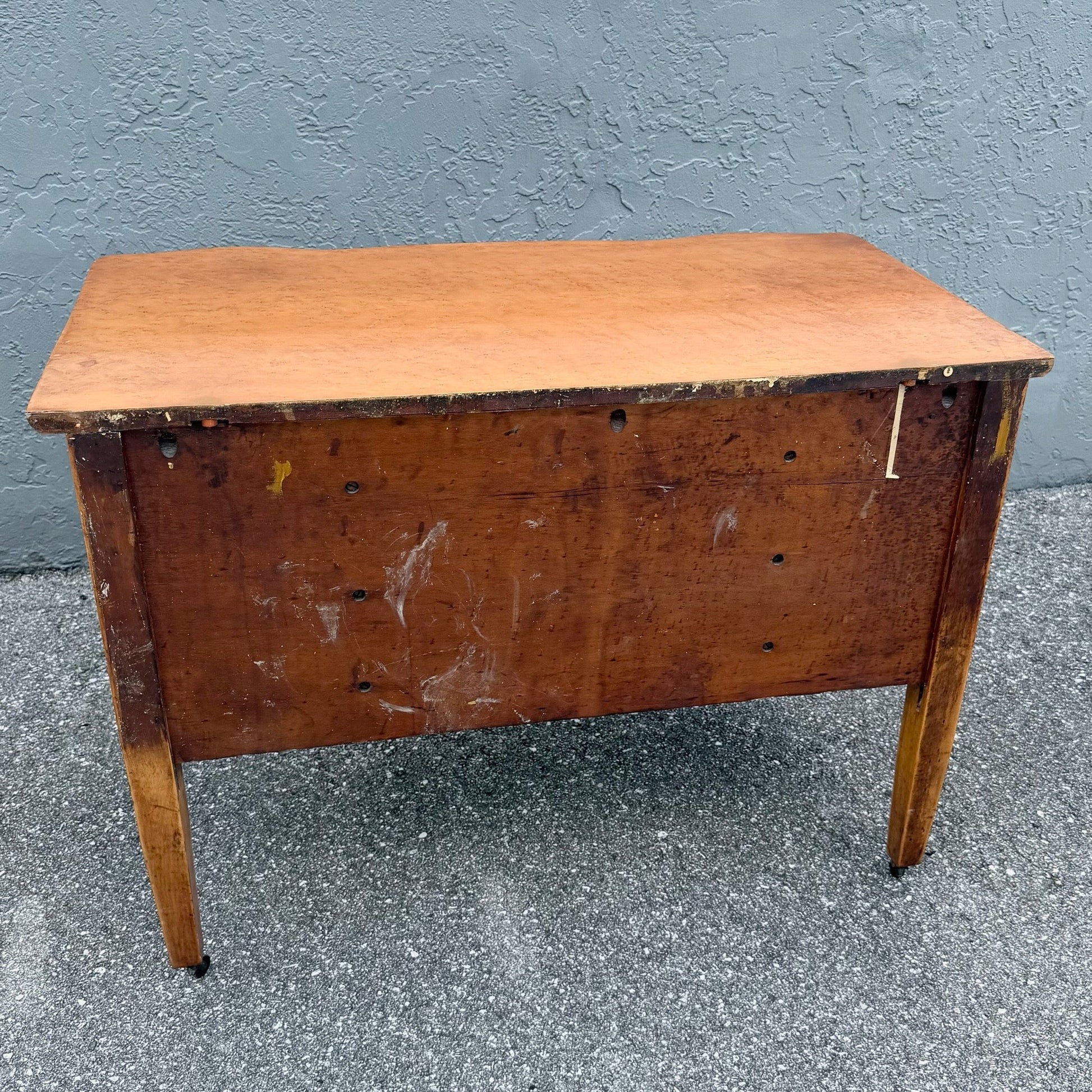 Antique Queen Anne Style Birds Eye Maple Vanity Low Desk Dolphin & Flamingo