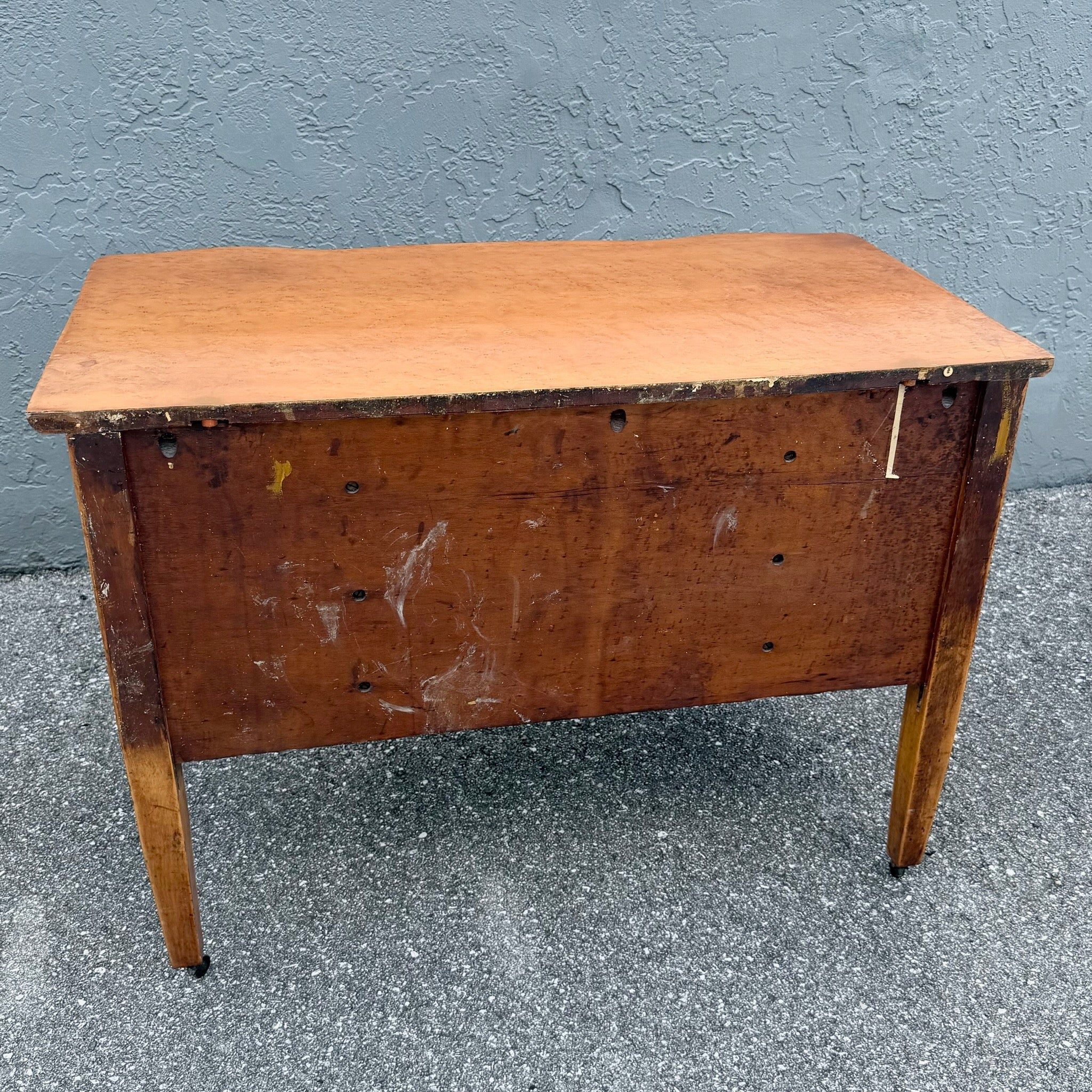 Antique Queen Anne Style Birds Eye Maple Vanity Low Desk Dolphin & Flamingo