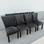 Vintage Postmodern Black Fabric Dining Chairs With Multi Color Shapes - Set of 8 Dolphin & Flamingo