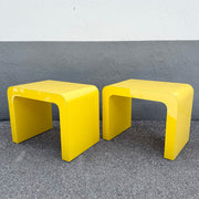 Postmodern Yellow Gloss Laminate Waterfall Side Tables - A Pair Dolphin & Flamingo