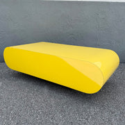 Postmodern Yellow Gloss Laminate Bullnose Coffee Table on Mirror Base Dolphin & Flamingo