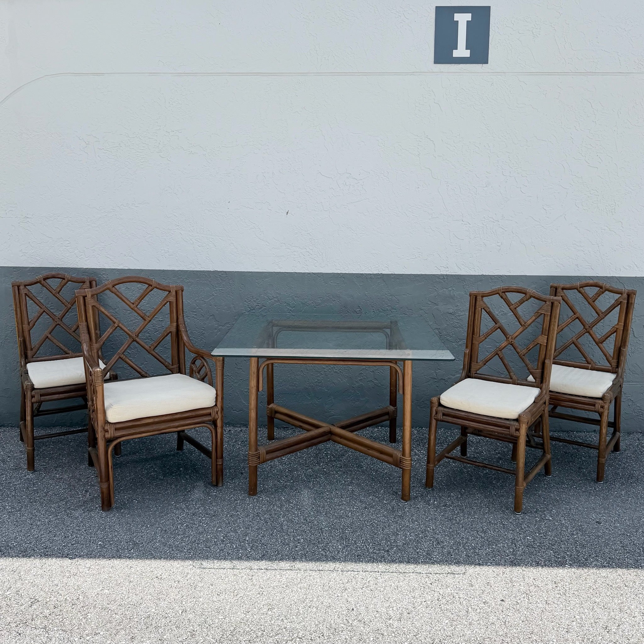 Boho Chic Chippendale Style Rattan Dining Set - 5 Pieces Dolphin & Flamingo