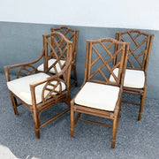Boho Chic Chippendale Style Rattan Dining Chairs - Set of 4 Dolphin & Flamingo