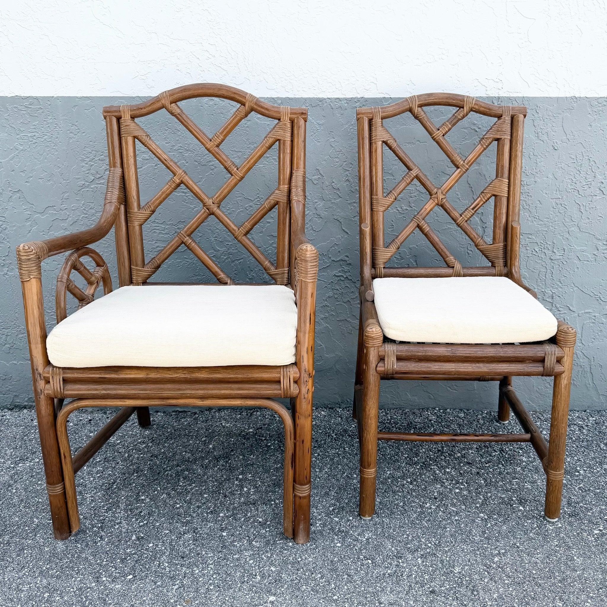 Boho Chic Chippendale Style Rattan Dining Chairs - Set of 4 Dolphin & Flamingo
