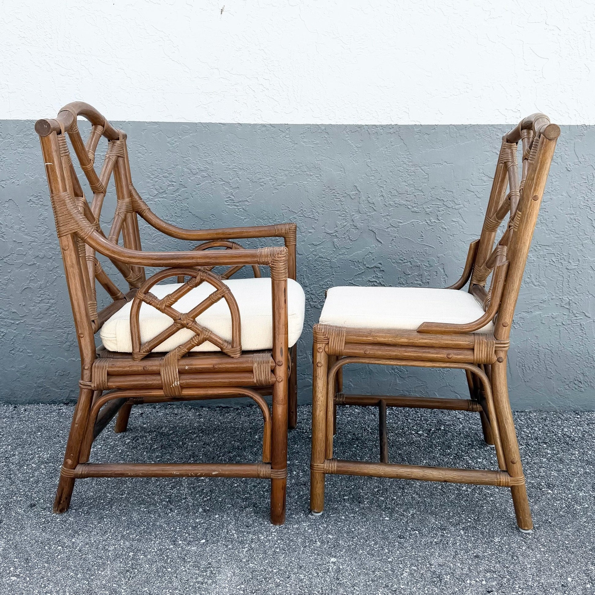 Boho Chic Chippendale Style Rattan Dining Chairs - Set of 4 Dolphin & Flamingo