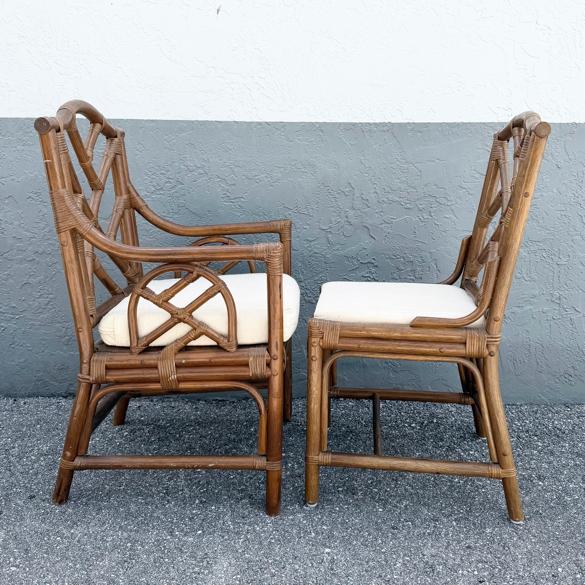 Boho Chic Chippendale Style Rattan Dining Chairs - Set of 4 Dolphin & Flamingo
