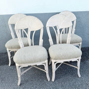 Boho Chic Sculpted Pencil Reed Leaf Back Rattan Dining Chairs - Set of 4 Dolphin & Flamingo