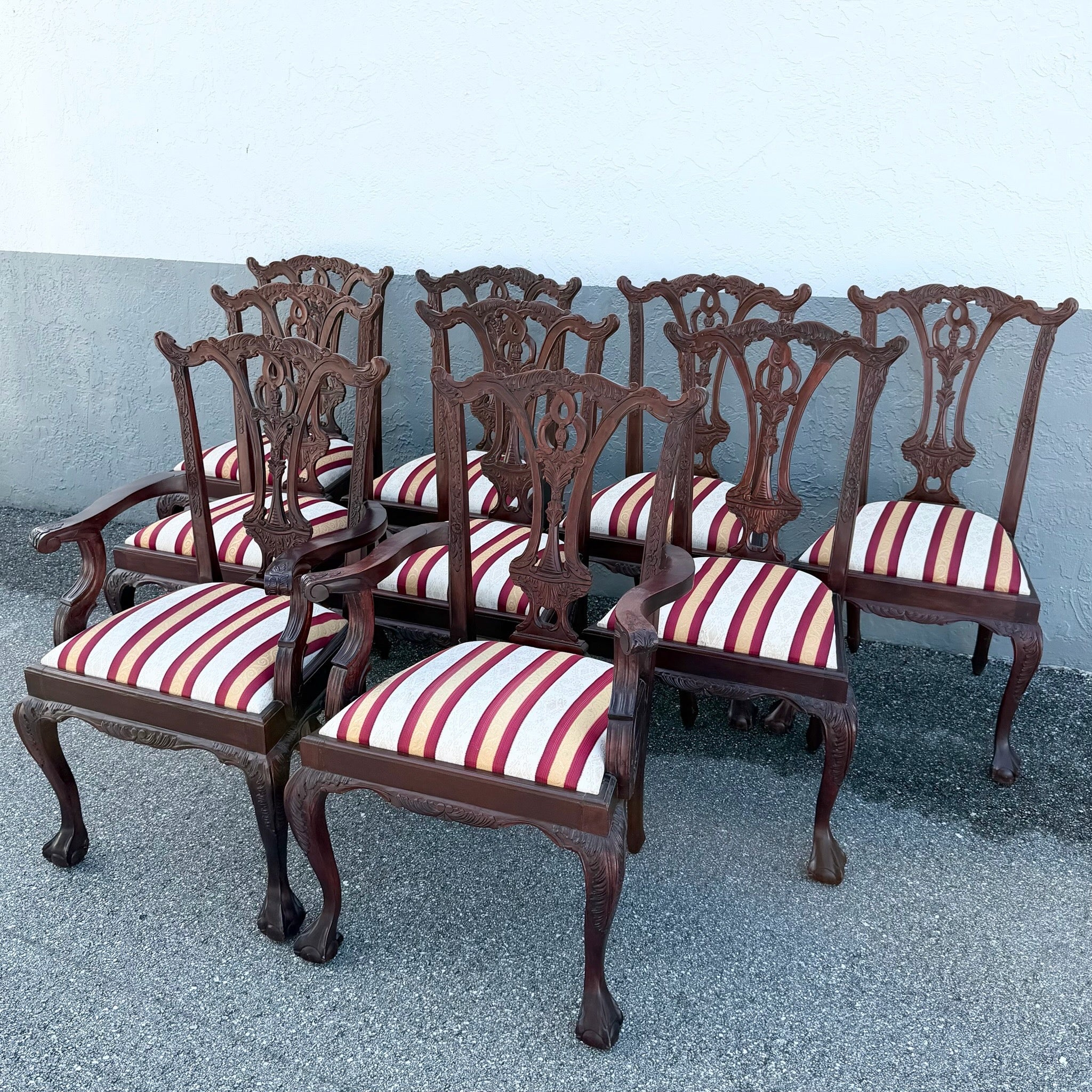 Vintage Chippendale Style Ball in Claw Dining Chairs - Set of 9 Dolphin & Flamingo