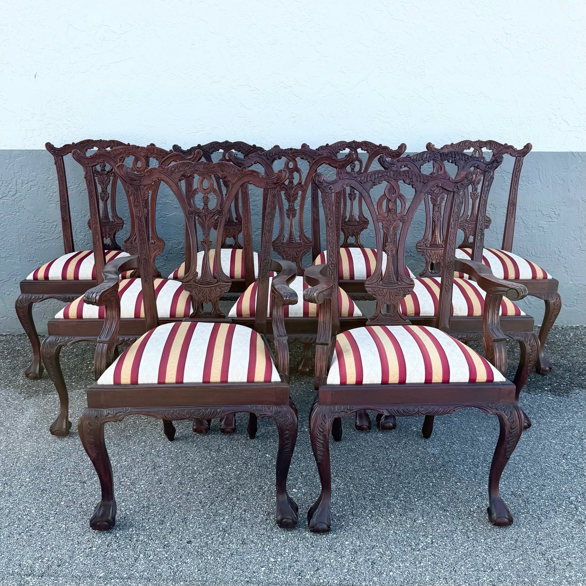 Vintage Chippendale Style Ball in Claw Dining Chairs - Set of 9 Dolphin & Flamingo