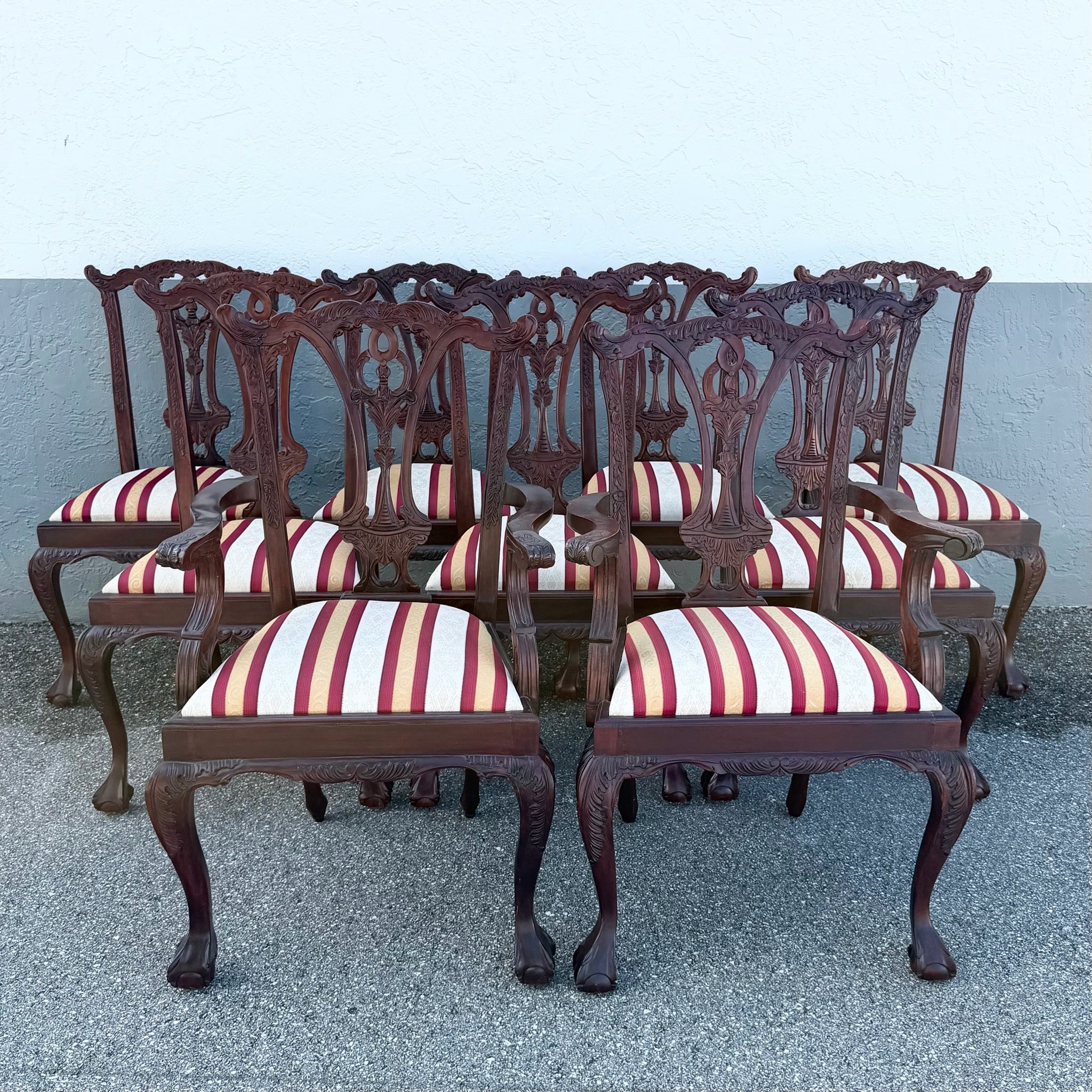 Vintage Chippendale Style Ball in Claw Dining Chairs - Set of 9 Dolphin & Flamingo