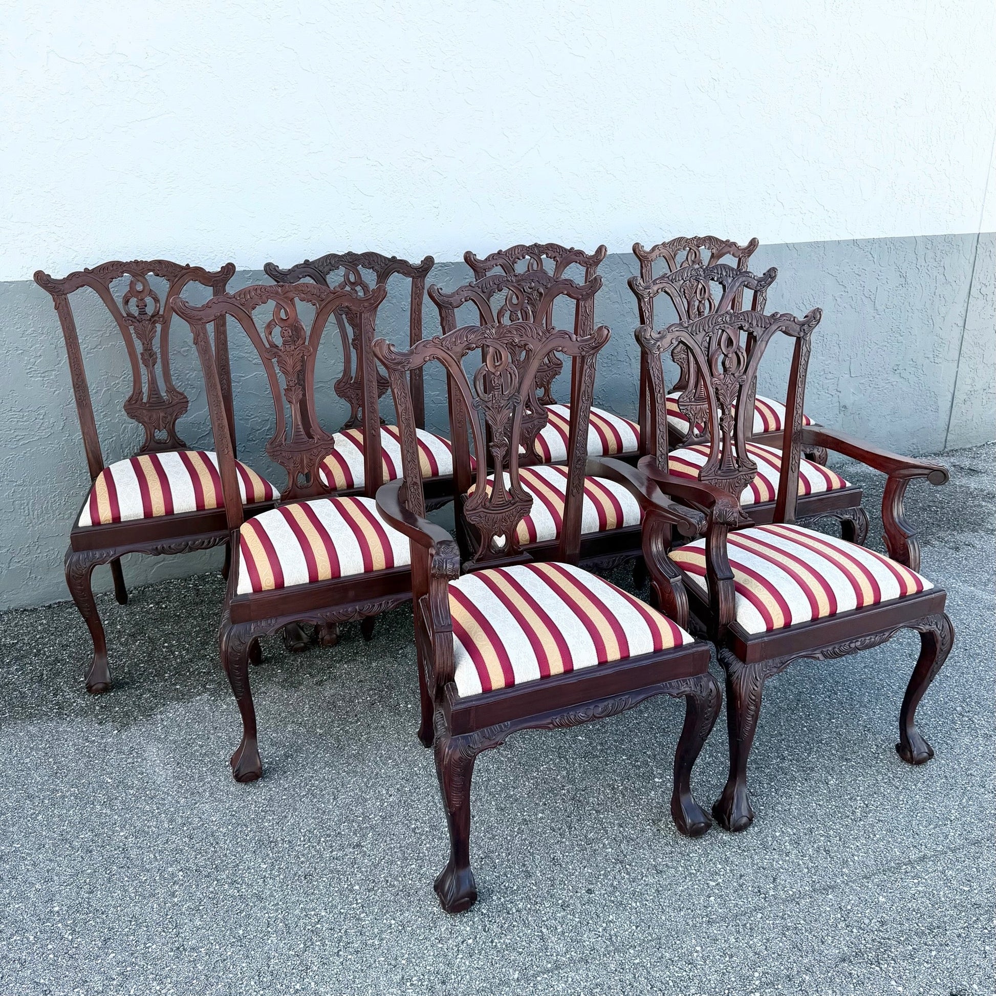 Vintage Chippendale Style Ball in Claw Dining Chairs - Set of 9 Dolphin & Flamingo