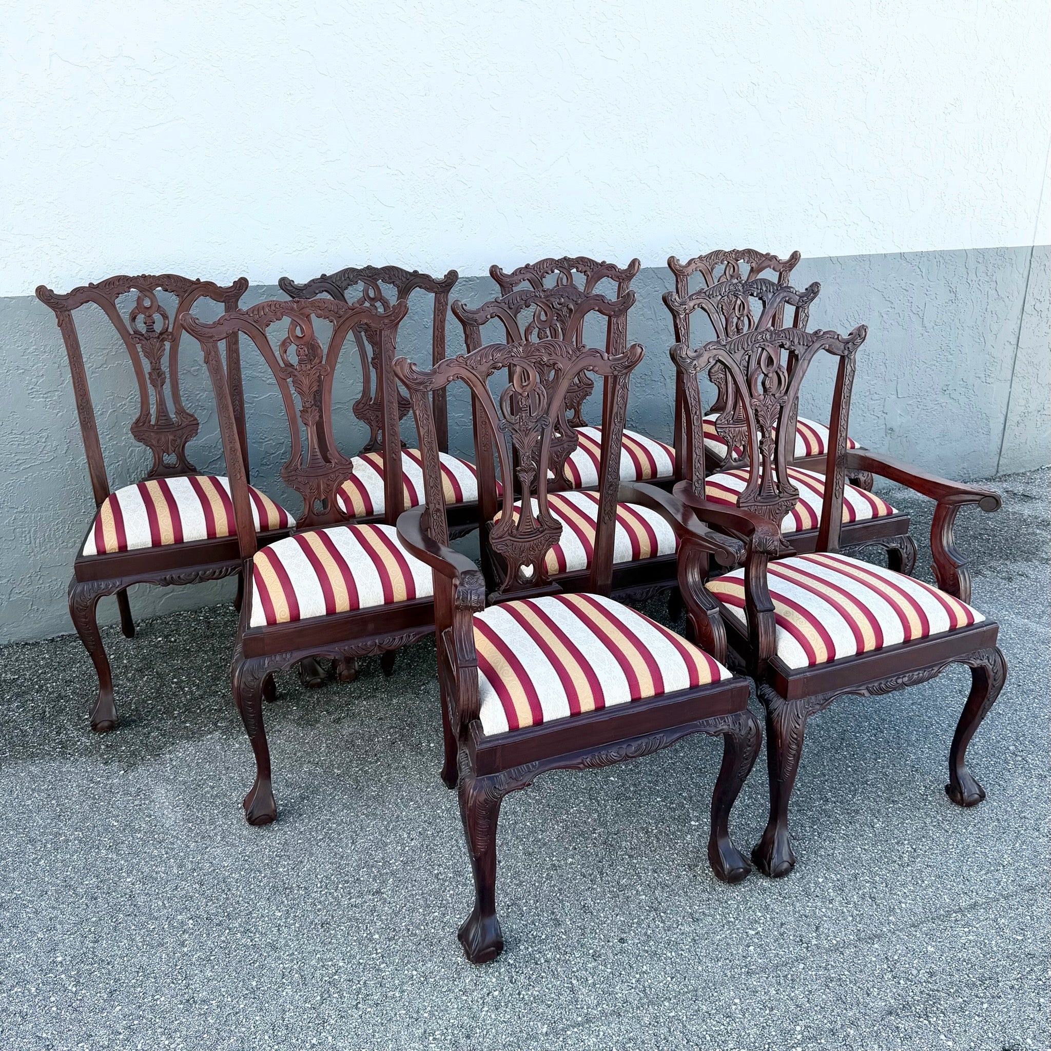 Vintage Chippendale Style Ball in Claw Dining Chairs - Set of 9 Dolphin & Flamingo