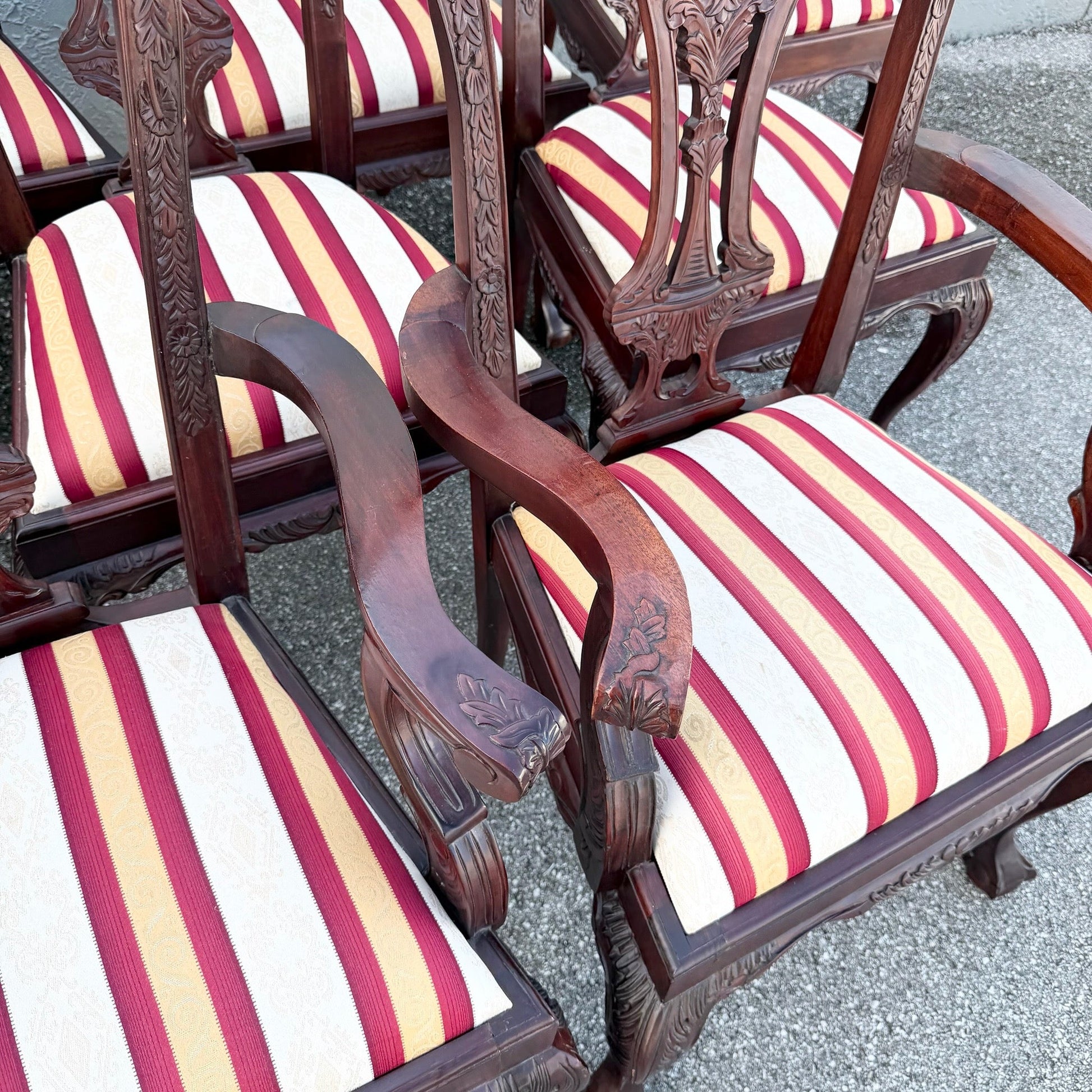 Vintage Chippendale Style Ball in Claw Dining Chairs - Set of 9 Dolphin & Flamingo