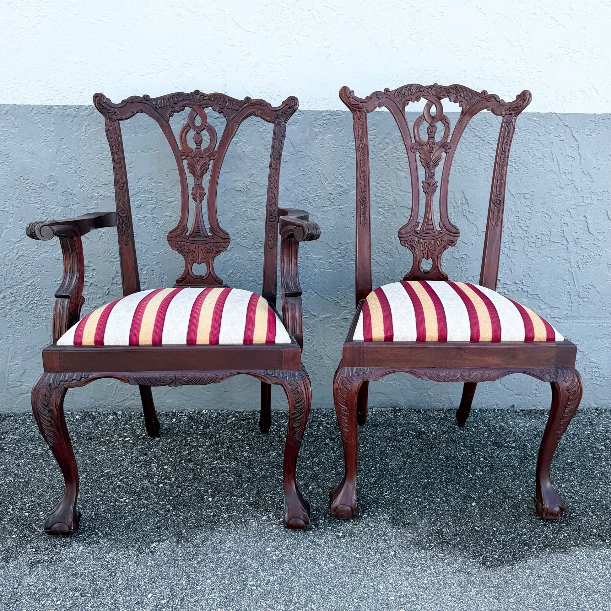 Vintage Chippendale Style Ball in Claw Dining Chairs - Set of 9 Dolphin & Flamingo