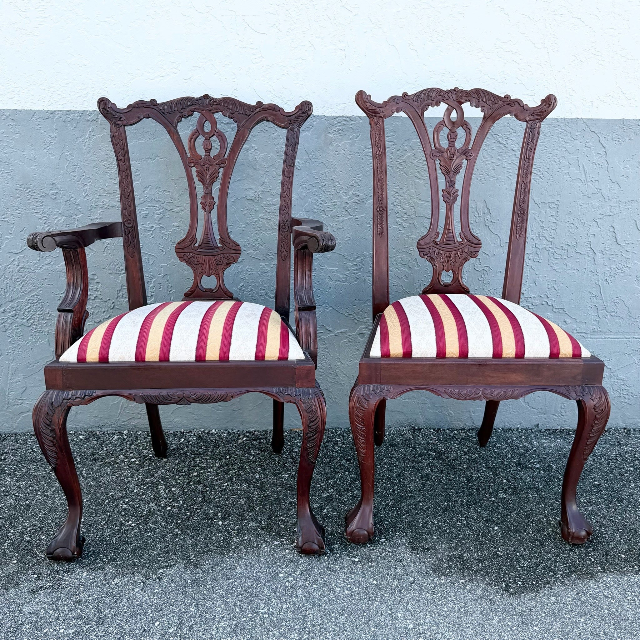 Vintage Chippendale Style Ball in Claw Dining Chairs - Set of 9 Dolphin & Flamingo
