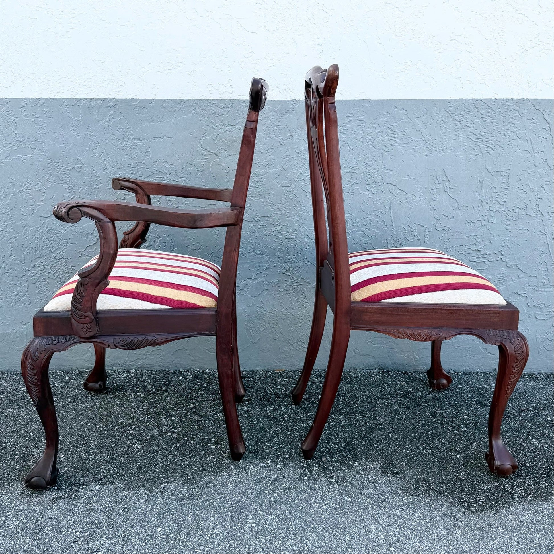 Vintage Chippendale Style Ball in Claw Dining Chairs - Set of 9 Dolphin & Flamingo