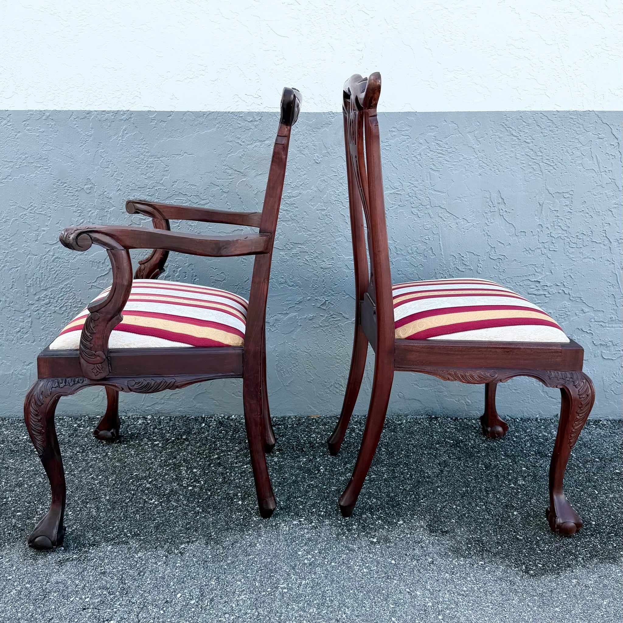 Vintage Chippendale Style Ball in Claw Dining Chairs - Set of 9 Dolphin & Flamingo
