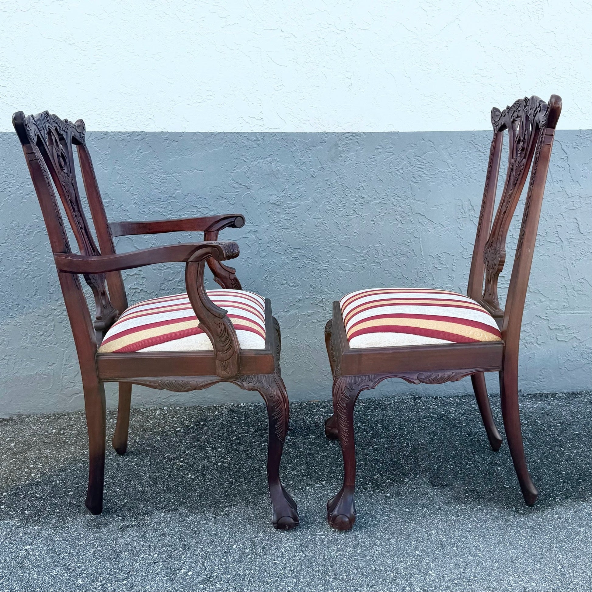 Vintage Chippendale Style Ball in Claw Dining Chairs - Set of 9 Dolphin & Flamingo