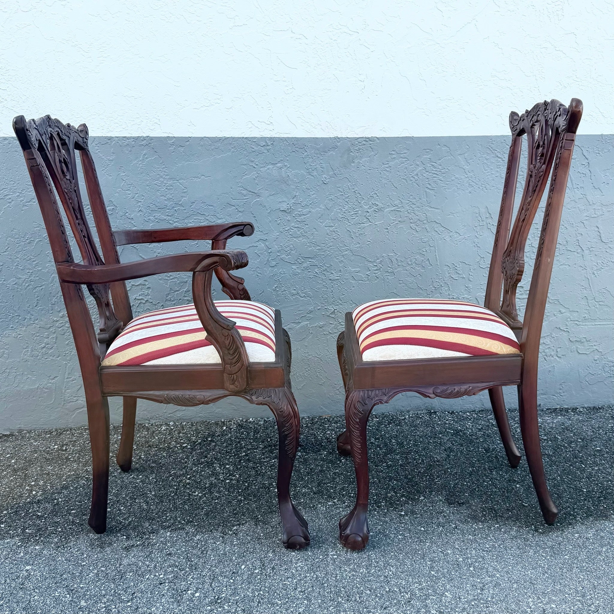 Vintage Chippendale Style Ball in Claw Dining Chairs - Set of 9 Dolphin & Flamingo