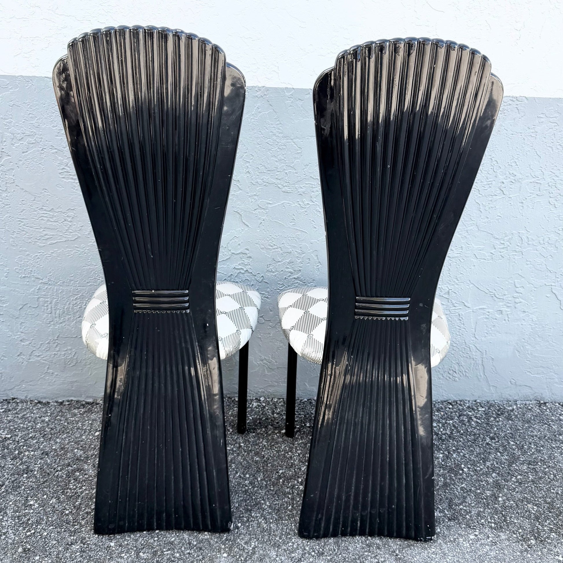 Art Deco Black Lacquered High Back Dining Chairs - Set of 5 Dolphin & Flamingo