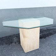 Vintage Boho Chic Sculpted Pencil Reed Octagonal Glass Top Dining Table Dolphin & Flamingo