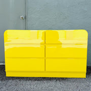Postmodern Yellow Gloss Laminate Waterfall Dresser Dolphin & Flamingo